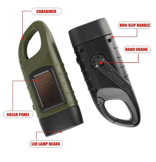 New Hand Crank Charging Light, LED Flashlight, Human Power Generation, Solar Power Generation, Carabiner Design, Hand Crank Charging, Solar Charging, Small, Handy Light, Hook Included, Portable