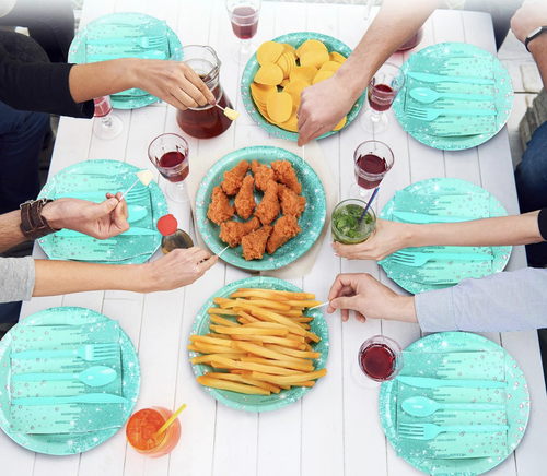 400PCS Disposable Paper Plates and Napkins,50 Guest Party Supplies Dinnerware Set