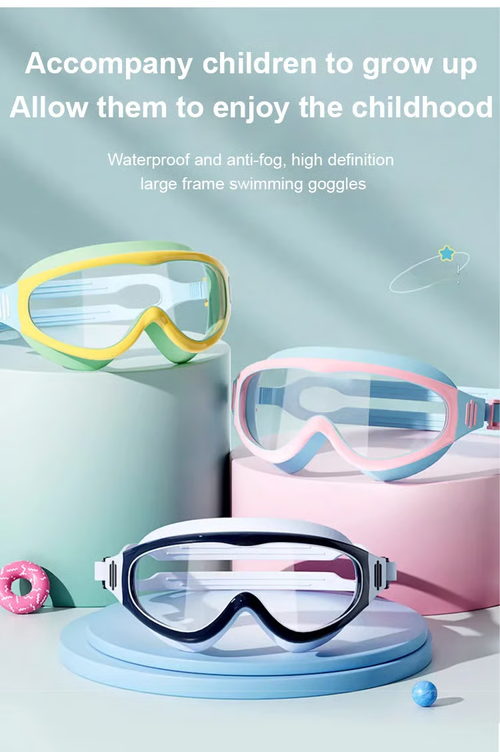 🔥HD children's large frame waterproof and anti-fog swimming goggles