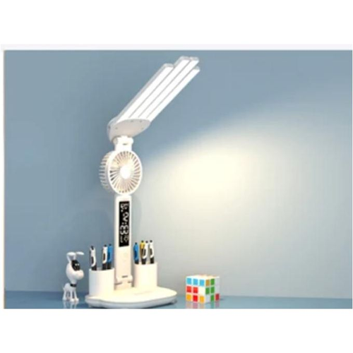 3In1 Multifunctional Desk Lamp LED Four-Head Folding With Fan Calendar Clock