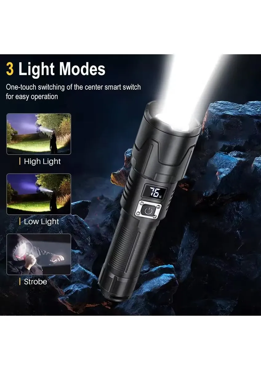 Flashlight, Powerful, Rechargeable Flashlight, Eco-Friendly Lithium Battery, Military, Strongest LED Light