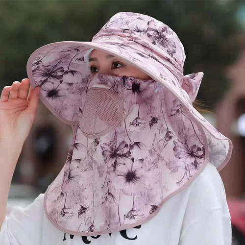 Chiffon Landscape Breathable Face Sun Hat with Large Brim Antiultrav N4R1