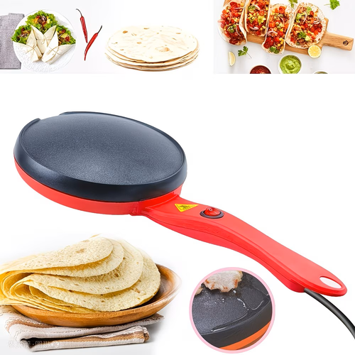 Complimentary dish + oil Pan + oil brush UK standard pancake maker, fast-heating home pancake breakfast machine, 600W high power for frying steak, non-stick easy-to-clean electric baking tray, with oil guide edge for frying meat
