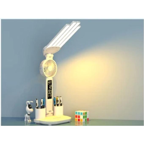 3In1 Multifunctional Desk Lamp LED Four-Head Folding With Fan Calendar Clock