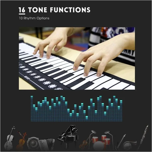USB Hand Roll Up Piano Portable Folding Electronic Organ Keyboard Instruments 49 Key for Music Lovers Playing Accessories
