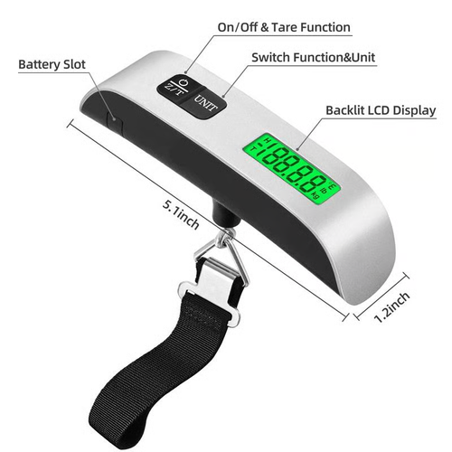 ✨ Portable Digital Luggage Scale, 50kg Hanging Baggage Scale with Backlit LCD Display