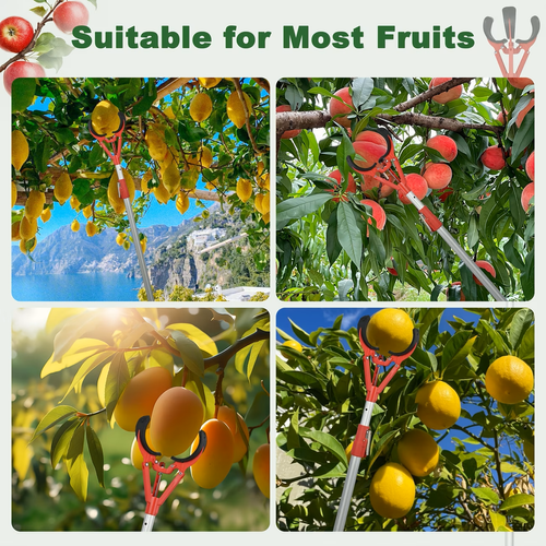 Fruit Picker, Long Reach Fruit Harvester114.0-170.08cm Telescoping Fruit Picker Pole, High-Reach Fruit Grabber for Apples, Pears, Persimmons, Lemons, Mangoes