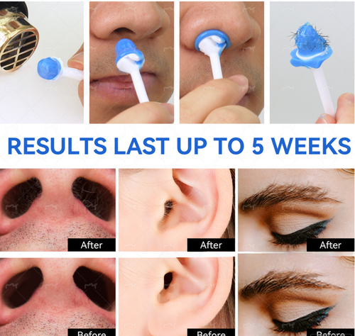 Nose Wax Kit for Men, Ear Hair Removal with 50g Wax Beans, 30 Applicators, 10 Moustache Stencils, Painless Easy and Quick Facial Hair Remover