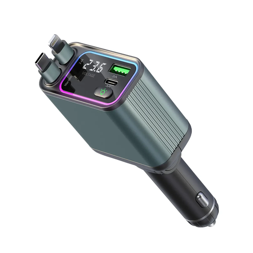 4-In-1 Retractable Car Charger with RGB Lights