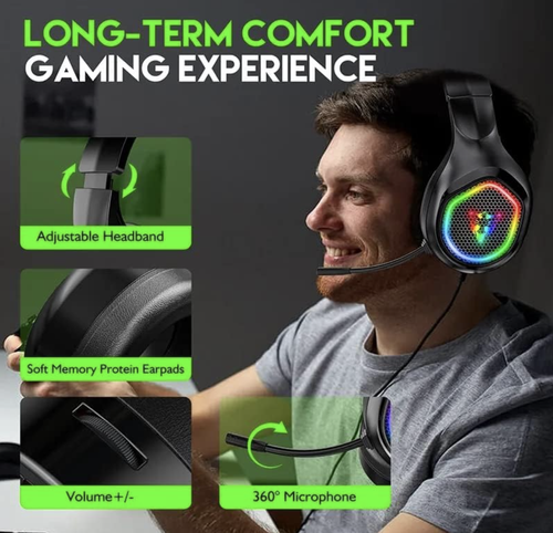Gaming Headphones Low Latency 7.1 Channel Surround Sound 360-degree Rotating Noise Reduction Wired Headset