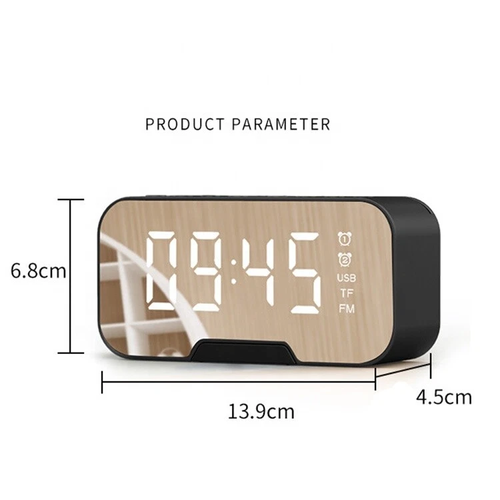 Digital Alarm Clock FM Radio Wireless Bluetooth Mirror LED With Speaker Portable