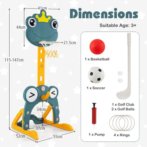 4-in-1 Basketball Hoop, Soccer Goal, Golf & Ring Toss Game Set