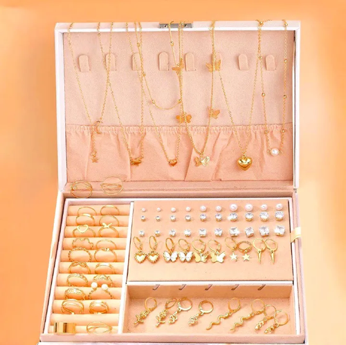 Luxury Jewelry Set Butterfly Necklace Set Butterfly Ring And Earring Set Diamond And Pearl Earnail Set Elegant Zircon Pendant Earring Ring Necklace Women's Daily Jewelry Gift For Friends