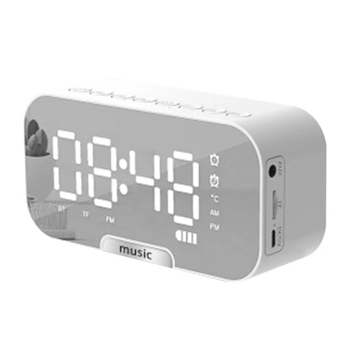 Digital Alarm Clock FM Radio Wireless Bluetooth Mirror LED With Speaker Portable
