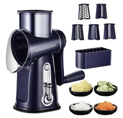 Manual Rotary Grater and Slicer, Multi-Function Kitchen Tool with 5 Blades
