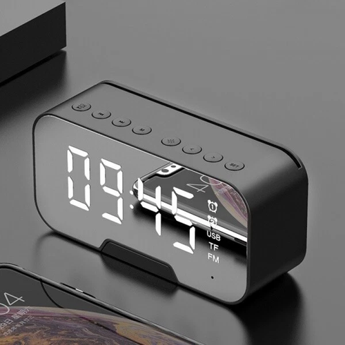 Digital Alarm Clock FM Radio Wireless Bluetooth Mirror LED With Speaker Portable