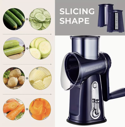 Manual Rotary Grater and Slicer, Multi-Function Kitchen Tool with 5 Blades