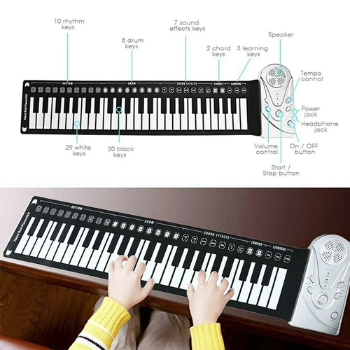 USB Hand Roll Up Piano Portable Folding Electronic Organ Keyboard Instruments 49 Key for Music Lovers Playing Accessories