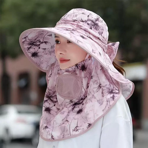 Chiffon Landscape Breathable Face Sun Hat with Large Brim Antiultrav N4R1