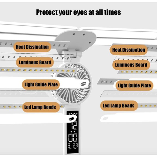3In1 Multifunctional Desk Lamp LED Four-Head Folding With Fan Calendar Clock