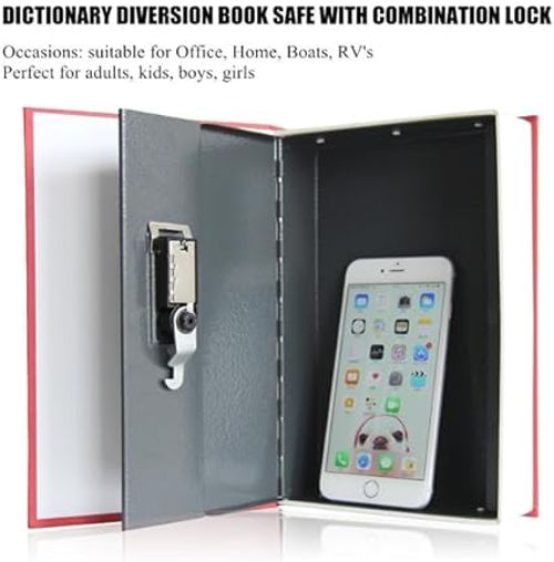 ALANES Book Safe with Combination Lock, Dictionary Diversion Safe Storage Box for Cash and Jewelry, Secret Hidden Compartment (Red)