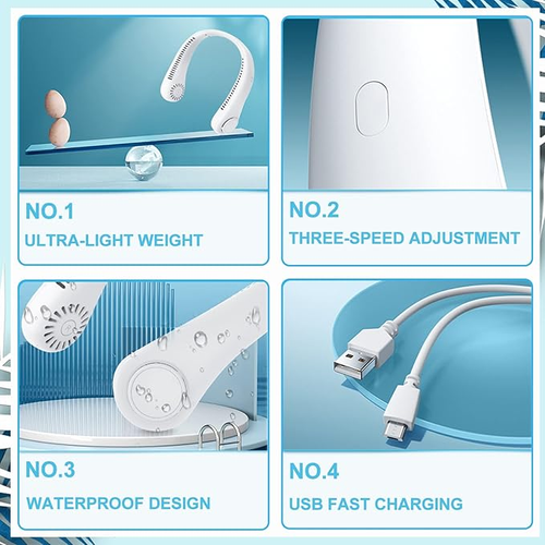 Portable Neck Fan, Rechargeable Personal Neckband Hands Free Bladeless Fan, 360° Surround Vaneless Hanging Neck Fans with 3 Speeds Adjustable