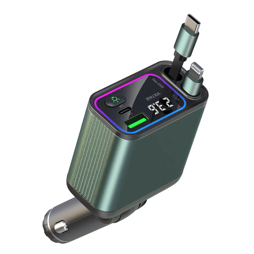 4-In-1 Retractable Car Charger with RGB Lights