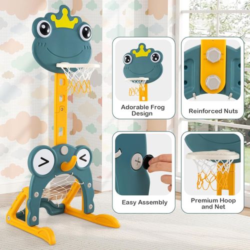 4-in-1 Basketball Hoop, Soccer Goal, Golf & Ring Toss Game Set