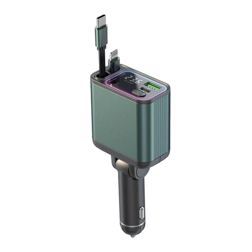 4-In-1 Retractable Car Charger with RGB Lights
