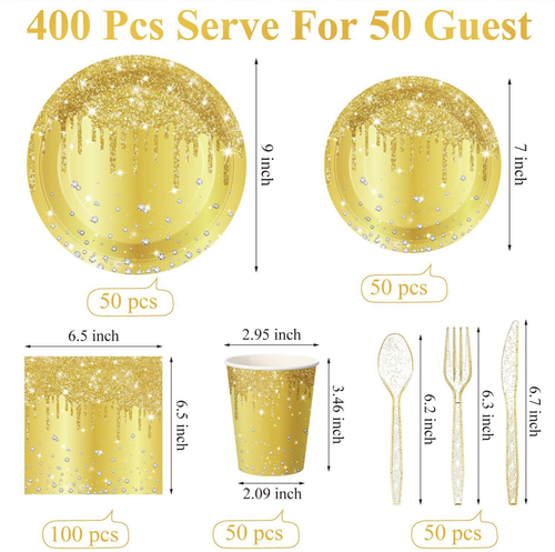 400PCS Disposable Paper Plates and Napkins,50 Guest Party Supplies Dinnerware Set