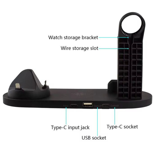 New Holder Phone Multifunctional 6 In 1 Wireless Charger Fast Charging Dock Stand Desktop Charging Station