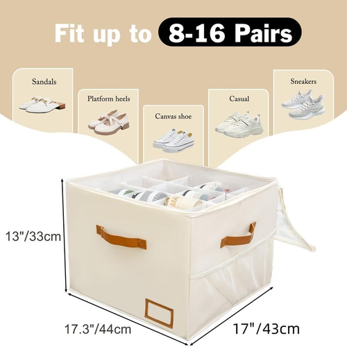 Shoe Organizer for Closet, Fabric Shoe Storage Boxes with Clear Cover, Storage, Foldable Space-saving Storage Container Bins