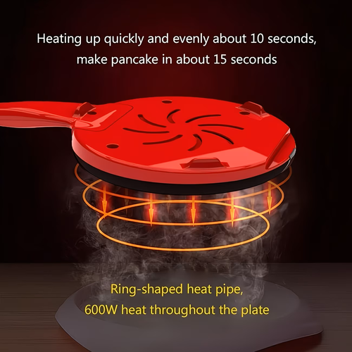 Complimentary dish + oil Pan + oil brush UK standard pancake maker, fast-heating home pancake breakfast machine, 600W high power for frying steak, non-stick easy-to-clean electric baking tray, with oil guide edge for frying meat
