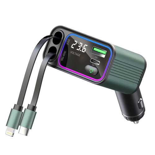 4-In-1 Retractable Car Charger with RGB Lights