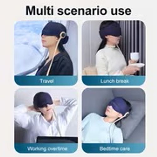 A Blue Wireless Portable USB-rechargeable Smart Head Massager with an Independent Remote Control for Convenient Operation. Features a Comprehensive Head and Eye Massage Design with 6D Surround-wrapped Safety Airbag for Circulating Massage