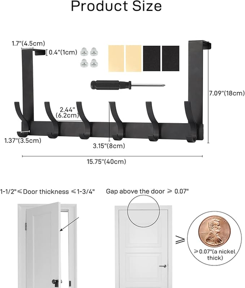 Over The Door Hooks, Door Hanger Hooks for Hanging, Over The Doors Towel Racks for Bathroom with 12 Coat Hook