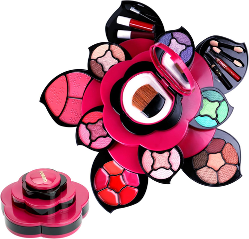 Makeup Kits Flower Make Up Pallete Gift Set for Teen Girls and Women - Petals Expand to 3 Tiers -Variety Shade Array - Full Starter Sets for Beginners, Cosplay
