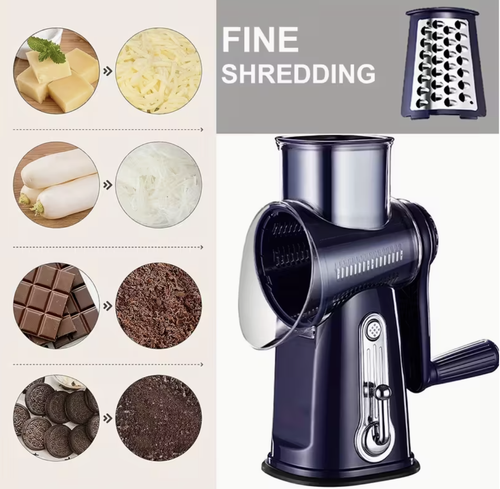 Manual Rotary Grater and Slicer, Multi-Function Kitchen Tool with 5 Blades
