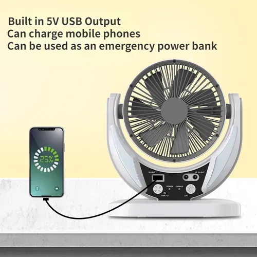 Solar Fan AC DC Rechargeable Mini Table fan Outdoor Camping Emergency with LED USB Ports Home Office Cooling Air Fans