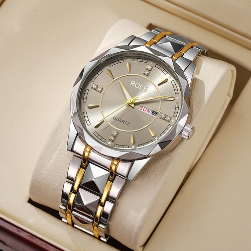 Classic Big Men Watch - Luxury Gold Silver Design, Strong & Stylish for Everyday Wear