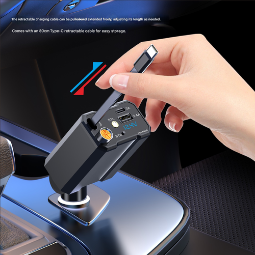 4-in-1 Fast Charging Car Charger USB-C & USB-A - Retractable Car Charger with Starry Sky Ceiling Projector Light, Compatible with iPhone 16/15/14/13/12/11, Galaxy & Pixel