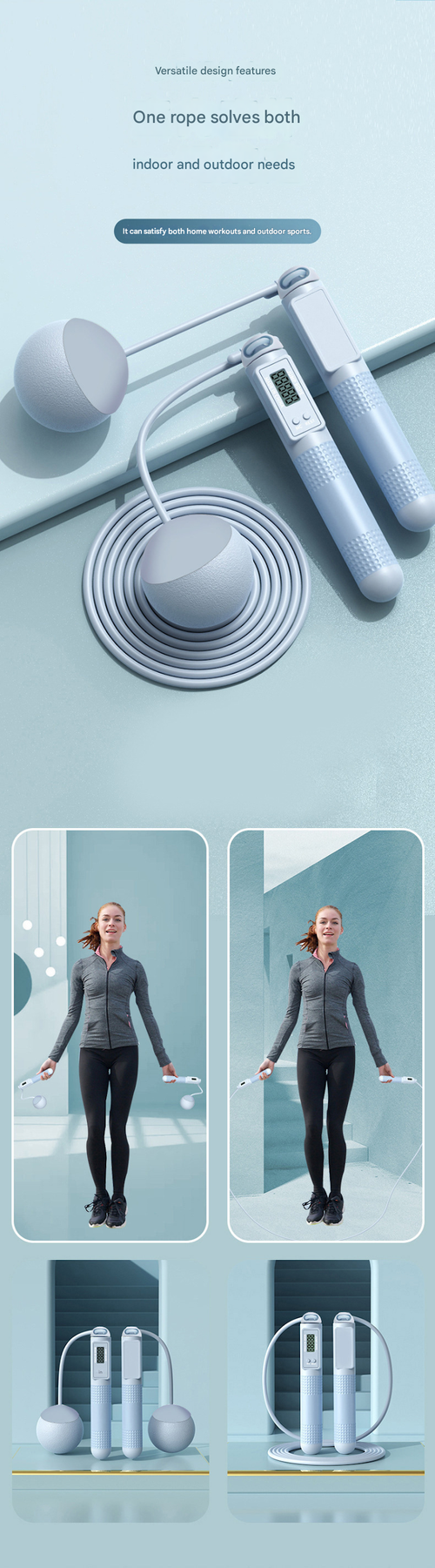 ual-Purpose Jump Rope with Intelligent Counting - Cordless Weighted Steel Wire Rope for Home Use & Sports Training