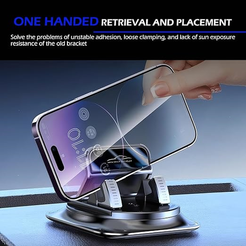 COD!!! Dashboard Mobile Phone Holder, 360 Degree Rotation Non-Slip One-Hand Operation Navigation Bracket, Self-Adhesive Washable Horizontal and Vertical Placement Holder, for Most Cars (Black)