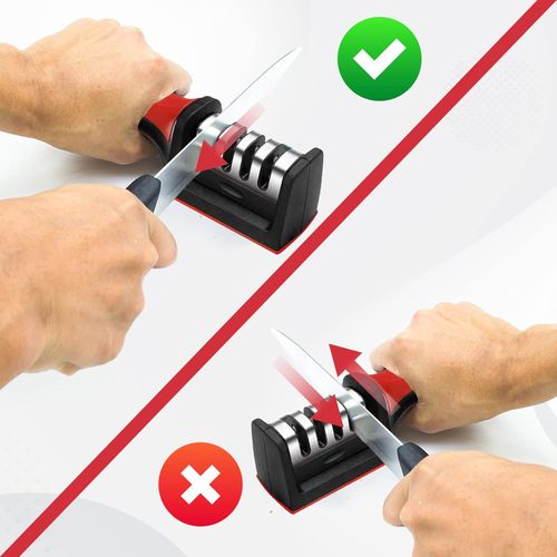 🔥Knife Sharpeners for Kitchen Knives– Stainless Steel 4 in1 Kitchen Knife Sharpener – Ergonomic and Easy to Use Knife Sharpening Kit with 4 Stage Sharpening Slots Black