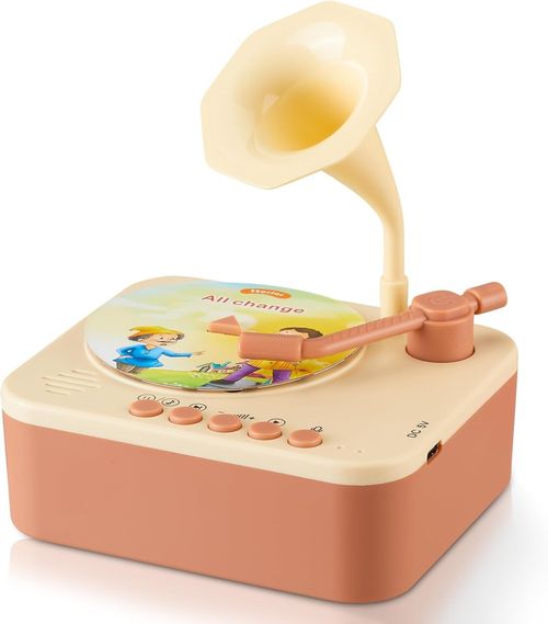 🔥Toddler Gramophone Musica Toys - Player Audio Books for Kids, 99 Cards Stories Songs Phonograph Record, Gift for Boys and Girls (Cozy Brown)🔥