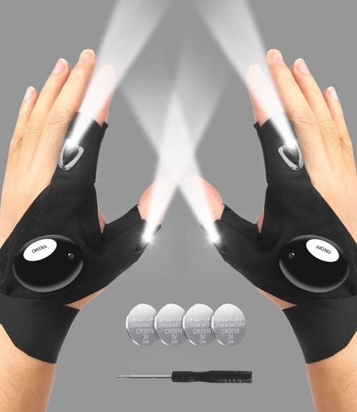🔥LED Flashlight Gloves, Gifts for Men Him Boyfriend Husband, Cool Gadget Finger Lights Waterproof for Camping Fishing Repairing, Fathers Day Christmas Birthday Gift