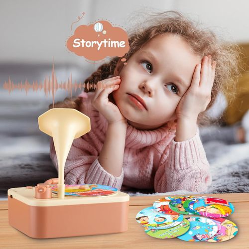 🔥Toddler Gramophone Musica Toys - Player Audio Books for Kids, 99 Cards Stories Songs Phonograph Record, Gift for Boys and Girls (Cozy Brown)🔥