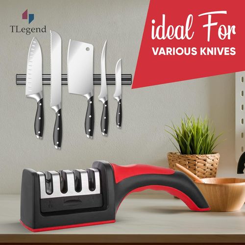 🔥Knife Sharpeners for Kitchen Knives– Stainless Steel 4 in1 Kitchen Knife Sharpener – Ergonomic and Easy to Use Knife Sharpening Kit with 4 Stage Sharpening Slots Black