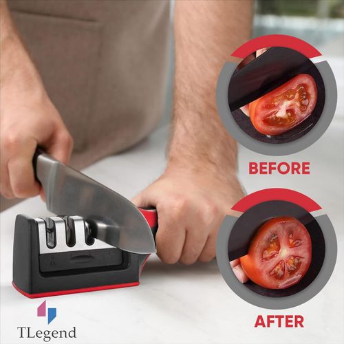 🔥Knife Sharpeners for Kitchen Knives– Stainless Steel 4 in1 Kitchen Knife Sharpener – Ergonomic and Easy to Use Knife Sharpening Kit with 4 Stage Sharpening Slots Black