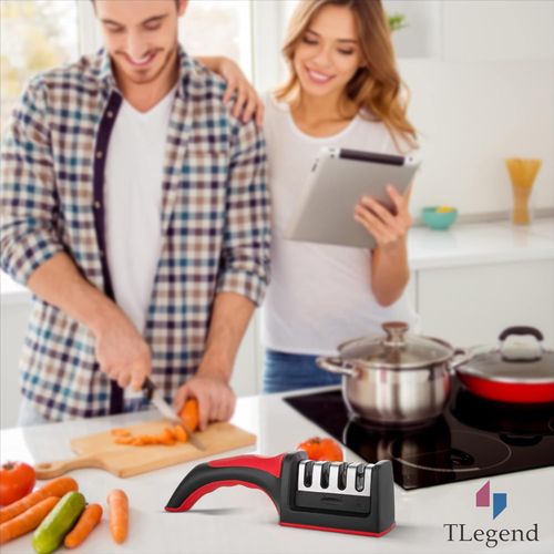🔥Knife Sharpeners for Kitchen Knives– Stainless Steel 4 in1 Kitchen Knife Sharpener – Ergonomic and Easy to Use Knife Sharpening Kit with 4 Stage Sharpening Slots Black